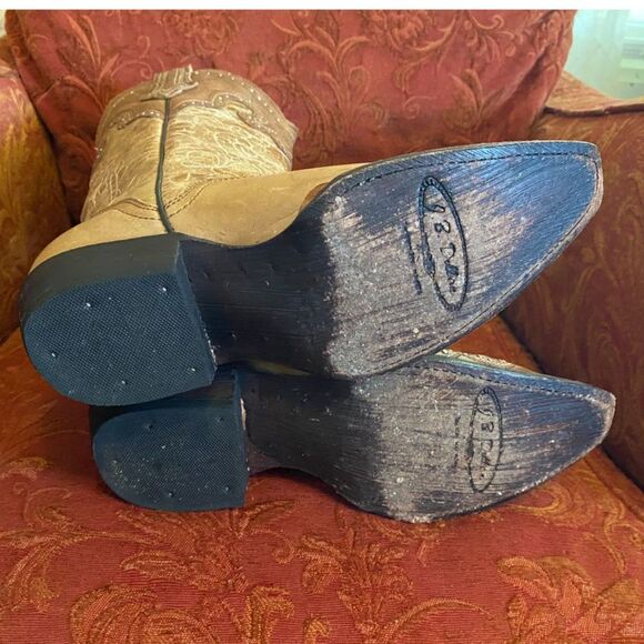 JB Dillon Silver Stud Tooled Leather Cowboy Boots Women Size 8.5B - Picture 6 of 10